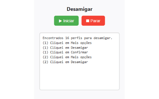 Desamigar Automático - Facebook Friend Remover :: Remove amigos do Facebook automaticamente com controle por botão e log em tempo real no popup da extensão.