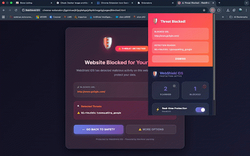 WebShield IDS :: Real-time browser intrusion detection and phishing protection powered by machine learning.