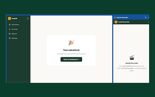 task2k Recorder :: Screen and audio recorder for task2k user research tests. Connects automatically when you open a test.