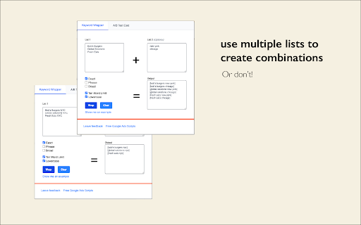 PPC Keyword Wrapper with A/B Test Calculator :: Quickly wrap and combine keywords into Exact, Phrase and Broad - now with an A/B Test Calculator!
