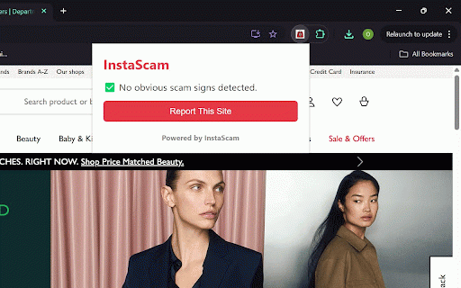InstaScam :: Detects and warns users about scam clothing websites.