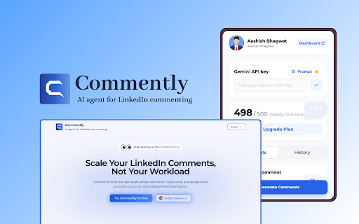 Commently - AI agent for commenting :: AI agent for commenting. Draft and publish high-quality comments, with optional dashboard integration.