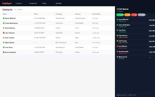 Teamflect CallCue :: Teamflect-only calling window and live-call assistant for HubSpot and LemList.