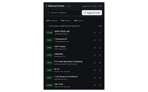 Discount Check :: Ricorda sconti Corporate Benefits, punti Revolut e cashback Klarna mentre fai acquisti online.