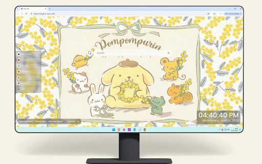 Pompompurin Live Wallpaper :: Golden Pompompurin with friends surrounded by yellow mimosa flowers in soft illustration.