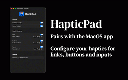 HapticPad – feel the web on Mac trackpad :: Haptic feedback for every link, button, and input you hover over. Boost flow and productivity.
