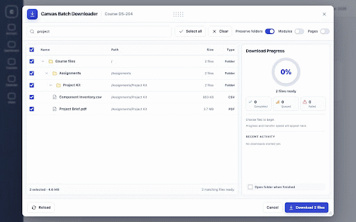 Canvas Batch Downloader :: Batch-select and download Canvas course files that your logged-in account can already access.