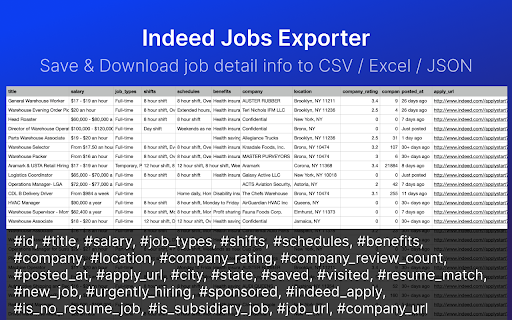 Indeed Scraper: Export Job for Indeed :: Indeed Scraper: Scrape Indeed job postings to CSV/EXCEL/JSON format easily. Download your Indeed jobs in just a few clicks!