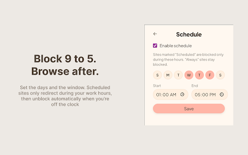 Blocked :: Stop wasting hours on distractions. Block sites with flexible rules, schedule deep work, and run focus sessions that stick.