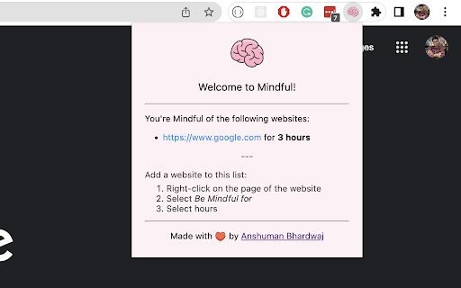 Mindful :: Helps you to be mindful of opening websites frequently (compulsively to be more precise).