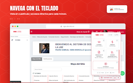 Asistente SGA UBE :: Asistente para tutores de la Universidad Bolivariana del Ecuador. Optimiza tramites, finanzas, reportes y dashboards dentro del SGA.