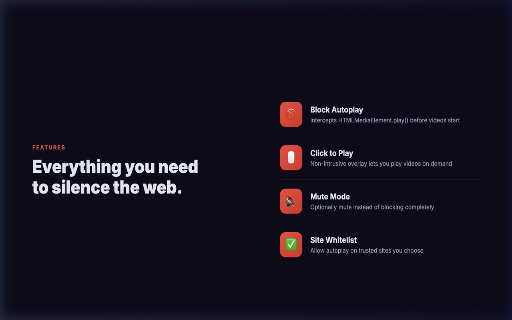 AutoStop – Stop Autoplay Everywhere :: Stops autoplay videos on every website. YouTube, Instagram, TikTok, news sites – click to play, not auto-play.