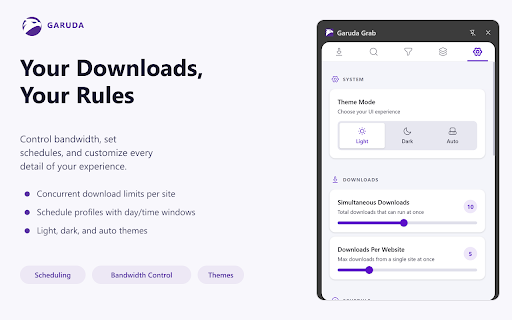 Garuda Grab - Download Manager :: Download manager with auto-filing, resource sniffing, batch downloads, and queue management.