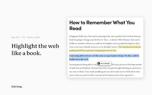 Sidelong :: Turn everything you learn into writing worth reading. Save articles, videos, podcasts, and highlights to your library in one click.