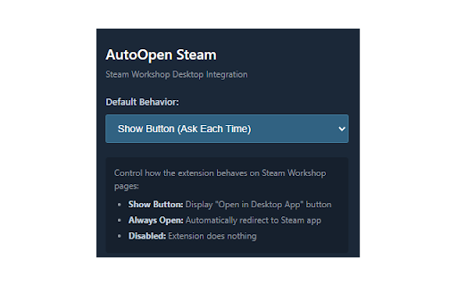 Auto Open Steam :: Open Steam Workshop items in the Steam desktop app with a single click