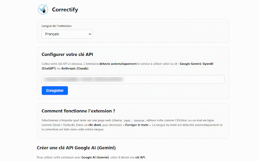 Correctify :: Correcteur IA instantané : sélectionnez un texte (champ, éditeur riche, mail), clic droit, corrigez. Langue auto-détectée.