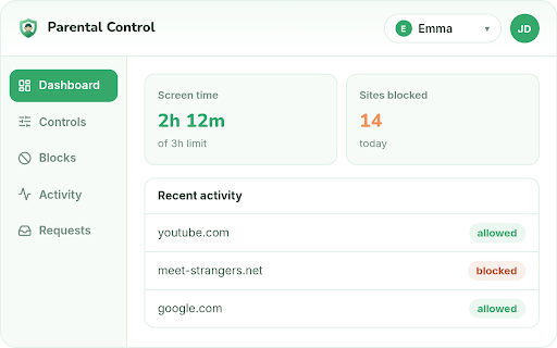 Parental Control :: Use Parental Control app to set parental controls for screen time, website blocking in Chrome, content filtering and safe search.