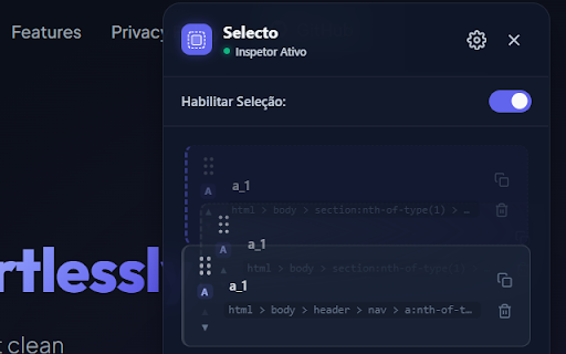 Selecto - Element Organizer & Selector Finder :: Select and organize HTML elements for automated testing (CSS Selector and XPath).