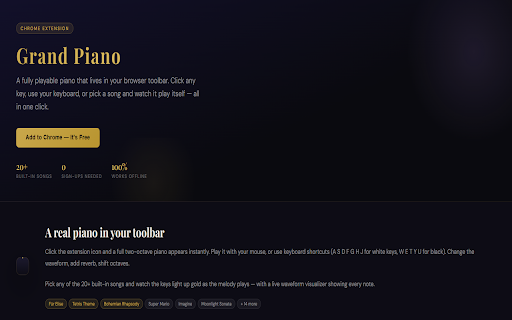 Grand Piano :: Play a beautiful piano. Search built-in songs and watch the keys animate!