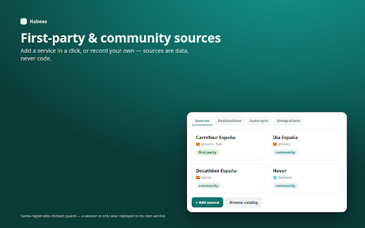 Habeas :: Reclaim your own personal data from services that lock it behind non-automatable walls — within your own session.