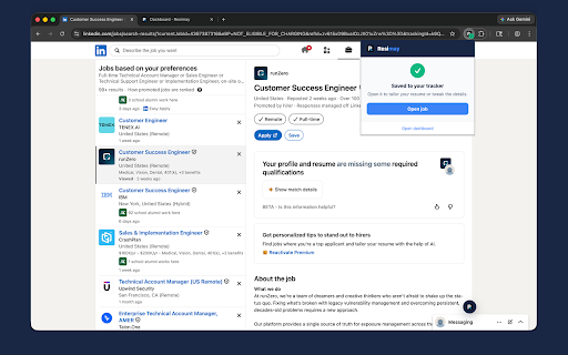 Resimay: Save Jobs Instantly :: Save jobs from LinkedIn, Indeed, and Glassdoor to your Resimay tracker in one click. Auto-tailor resumes, learn from rejections.