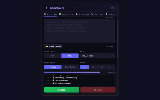 BatchFlow AI - Auto Veo 3, Nano Banana & Bulk Generator for Google Flow :: Batch generate AI videos & images on Google Flow. Auto Veo 3.1, Nano Banana Pro, bulk download. Free tier included.