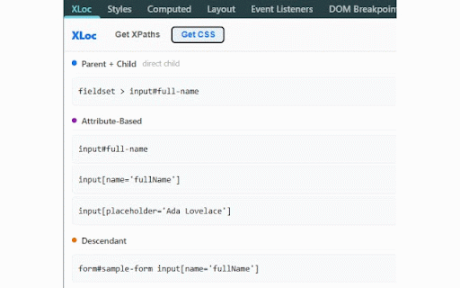 XLoc :: Advanced XPath locator tool for Chrome DevTools with intelligent path generation strategies