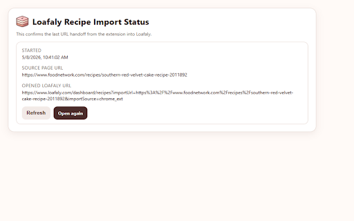 Loafaly Recipe URL Importer :: Send the current recipe page URL to Loafaly for AI recipe import.