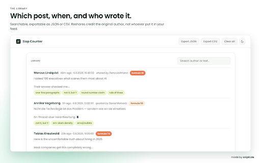 Slop Counter — AI Slop Report Log :: Keep your own private log of the posts you report as AI slop: how many, which ones, when, and who wrote them.