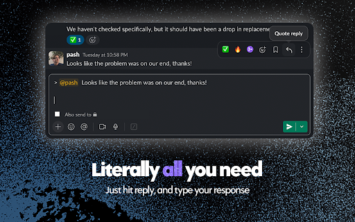 Slack Quote Reply :: Adds a Reply button to Slack that quotes the selected message into the composer with a proper @mention.
