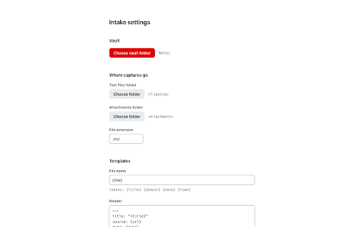 Intake for Obsidian :: Capture the web into your Obsidian vault: notes, images, and full articles as clean Markdown.