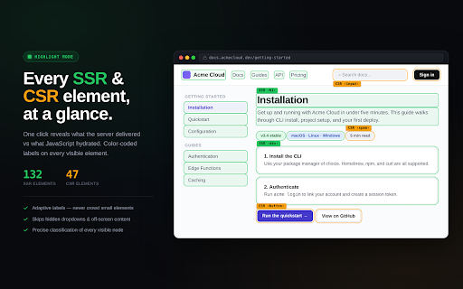 CSR vs SSR Render Detector :: Visually identify Server-Side Rendered vs Client-Side Rendered content on any webpage.