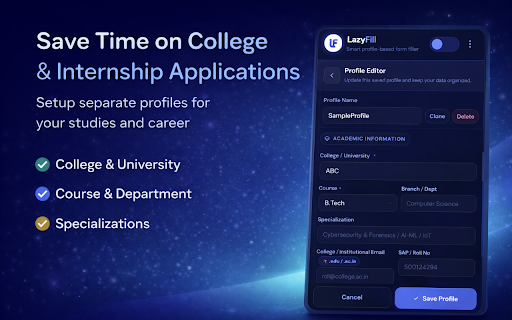 LazyFill – Auto Fill Forms for Students :: Auto fill forms instantly for internships, job applications, and student use. Fast, smart, and privacy-friendly.