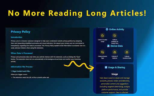 Privacy Lens - See What Websites Track & Share :: See what websites collect, track, and share about you. Instant AI privacy summaries with simple icons.