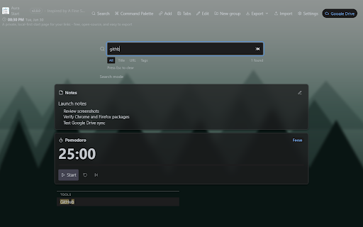 Aura Start :: A local-first, private, exportable start page for your browser new tab.