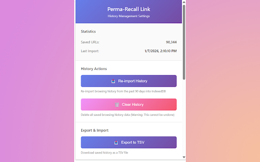 Perma-Recall Link :: Permanently saves browsing history beyond Chrome's 90-day limit and visually marks visited links