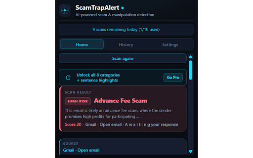 ScamTrapAlert :: AI-powered Chrome extension that detects scams, phishing, and manipulation in real-time
