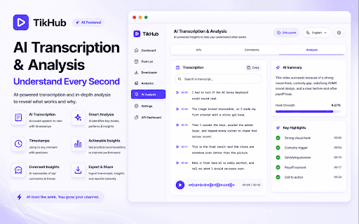 TikHub - Social Media Toolkit :: Bring-your-own-key TikHub client. Collect comments, analyze profiles & generate reports for TikTok, Douyin, Instagram, X & Bilibili.