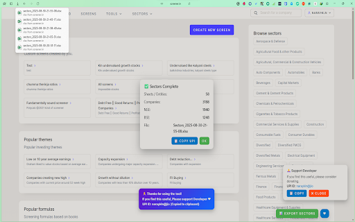 Screener Scrape Symbols & Export Sectors,Industries,Data,Highlight Fin nos :: Copy Symbols to TradingView, Export Sectors, Industries, Data & Highlight Financial numbers on Screener.in & Donate via UPI