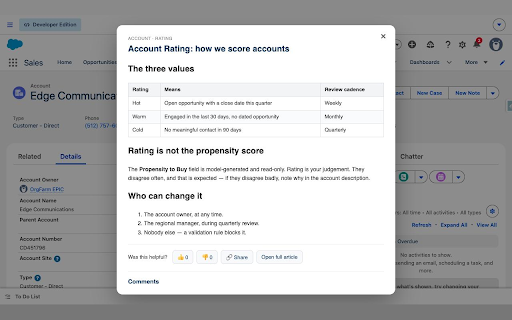 Hint for Salesforce :: Inline help icons next to Salesforce fields — articles, votes, and comments served from your own Salesforce org.