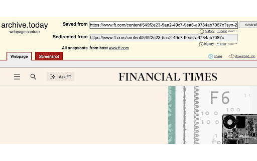 ReadVia :: When an article is paywalled, checks whether archive.ph already has a public snapshot and offers a link to it.
