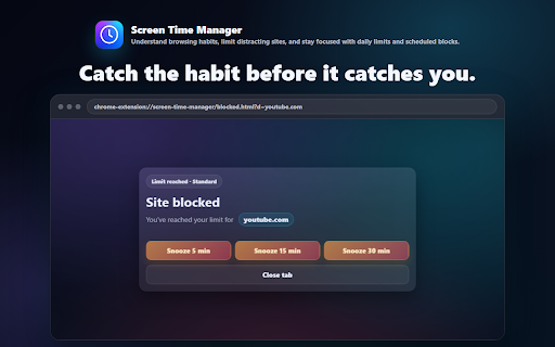 Screen Time Manager - Website Blocker and Focus Tool :: Understand browsing habits, limit distracting sites, and stay focused with daily limits and scheduled blocks.