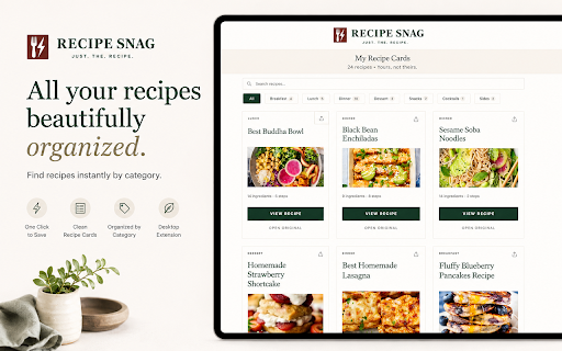 Recipe Snag :: Instantly save Just. The. Recipe. No noise, no story, no clutter