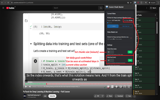 YouTube Course Chunk Master :: Breaks YouTube courses into manageable tasks, tracks progress, and reminds you.