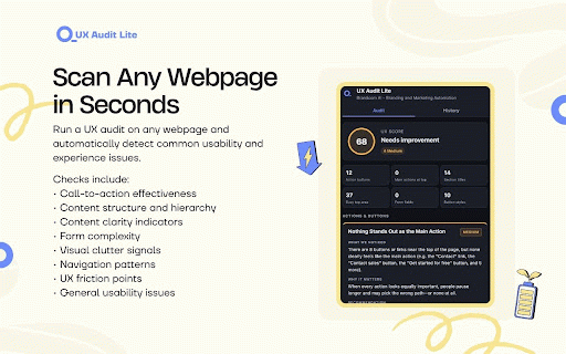 UX Audit Lite :: Analyze the current webpage and generate a UX audit report with actionable findings.