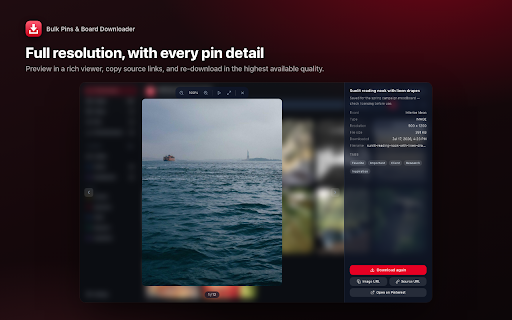 Pinterest Bulk Pins And Board Downloader :: Download Pinterest pins, images, videos, GIFs and entire boards in one click. Organize, search, and export your inspiration.