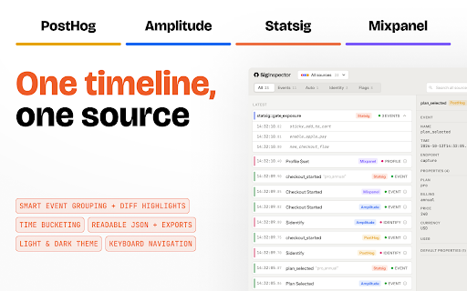 SigInspector - Statsig, Mixpanel, Amplitude & PostHog Inspector :: Inspect Statsig, Mixpanel, Amplitude and PostHog events, feature flags and experiment exposures directly in Chrome DevTools.