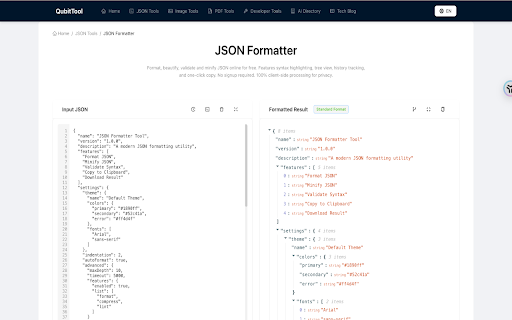 QubitTool - Developer Tools & JSON :: 100+ ultimate developer tools. JSON formatter, Base64 encoder, image compressor, Regex tester, and more. 100% offline.