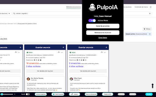 PulpoIA :: Encuentra anuncios ganadores sin perder tiempo.
Con PulpoIA puedes:
- Filtrar anuncios según la cantidad de duplicados.
- Cargar…