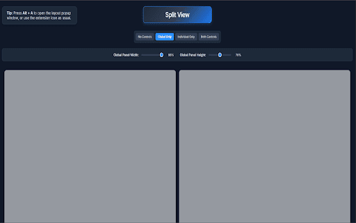 Split View :: Split your Chrome window to view multiple tabs side by side. You can control the size of the panels and the tabs individually.